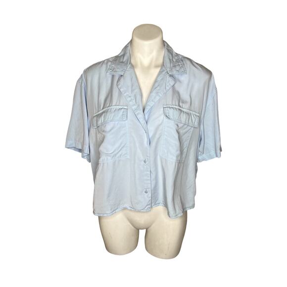 BABATON Cropped Boxy Fit Button-Up Top Powder Blue Size Medium - Picture 1 of 11
